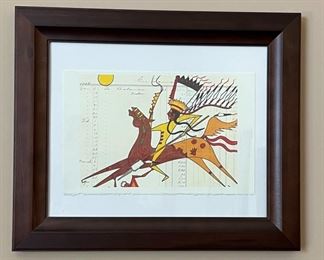 Original Art Blackfeet Ledger Painting Native AmericanHorse & Rider Unsigned 	Frame: 10.5x12.5in	
