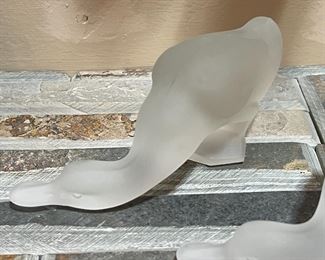 2pc Art Deco Frosted Glass Ducks by Ferjac France	6 inches long	
