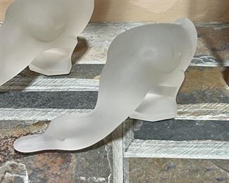 2pc Art Deco Frosted Glass Ducks by Ferjac France	6 inches long	
