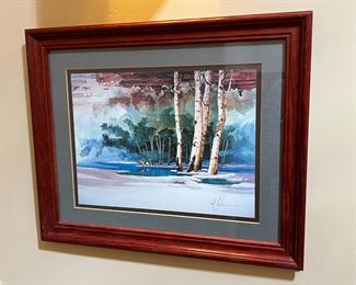 Signed Michael Atkinson Emerald Lake Framed Print 	Frame: 13.75 x16.75in	
