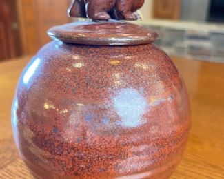 Studio Pottery Ceramic Bear Top Pot	7.25 inches high.	
