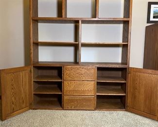 Large Oak Cabinet Etagere Shelf Unit	72 x 16 x 16.5in	HxWxD
