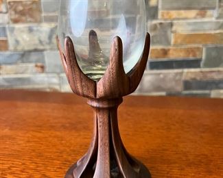 Artist Made Wood/Glass Wine Glass	7 inches high	
