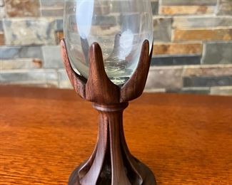 Artist Made Wood/Glass Wine Glass	7 inches high	
