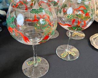 8pc Christmas Hand Painted Royal Danube Crystal Wine Glasses	8.5 x 3.25in Diameter at opening .	

