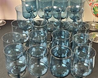 24pc Lenox Dusky Blue Connoisseur &nbsp;Stemmed Water Goblets Wine Glasses	Large: 7 x 2.75 <BR>Small: 6.25 x2 .5	
