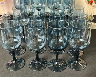 24pc Lenox Dusky Blue Connoisseur  Stemmed Water Goblets Wine Glasses	Large: 7 x 2.75 <BR>Small: 6.25 x2 .5	
