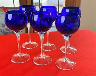 6pc Cobalt Blue Swirl Stemmed Goblets Wine Glasses	7.5 x 2.75 diameter.	
