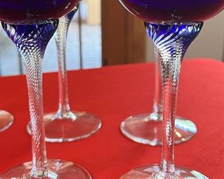 6pc Cobalt Blue Swirl Stemmed Goblets Wine Glasses	7.5 x 2.75 diameter.	
