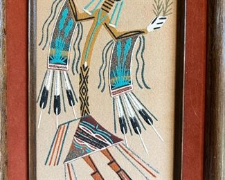 Navajo Sand Painting Rainbow Edward Yazzie Native American 	Frame: 15.5 x 9.5in	
