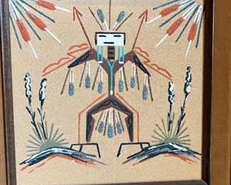 Navajo Sandpainting Big Thunder Ed Yazzie Native American 	Frame: 11.5 x 11.5in	
