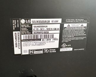 LG 50in 4K Smart Ultra HDTV LED UHD TV 50UK6500AUA	28.5 x 40.5in	
