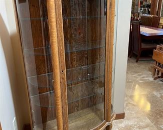 Antique Oak Curved Glass Curio Cabinet 	62.5 x 37 x 16in	HxWxD
