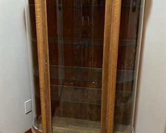 Antique Oak Curved Glass Curio Cabinet 	62.5 x 37 x 16in	HxWxD
