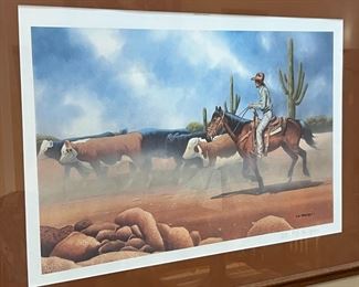 CE Phelps Cowboy Lithograph Print Framed	Frame: 24 x 33in	
