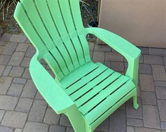 2pc Plastic Adirondack Chairs Pair Green & Yellow	37 x 29.5 x 32in	HxWxD
