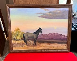 Original Art Horse Landscape Painting Janice 1978	Frame: 21 x 26.5in	
