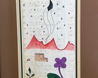 Framed Original Native American Ledger Art	Frame: 21.25 x 17.25in	
