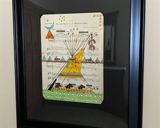 Original Art Terrance Guardipee Blackfeet Ledger Painting TeePees Native American Framed Drawing Siksikaitsitapi By the Waters of Minnetonka	Frame: 23 x19in	
