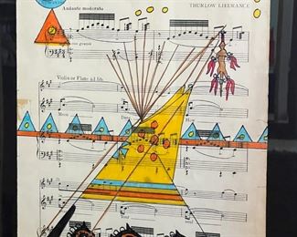 Original Art Terrance Guardipee Blackfeet Ledger Painting TeePees Native American Framed Drawing Siksikaitsitapi By the Waters of Minnetonka	Frame: 23 x19in	
