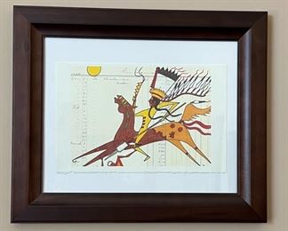 Original Art Blackfeet Ledger Painting Native AmericanHorse & Rider Unsigned 	Frame: 10.5x12.5in	
