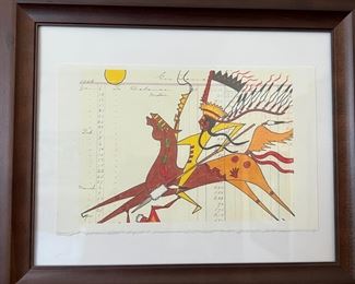 Original Art Blackfeet Ledger Painting Native AmericanHorse & Rider Unsigned 	Frame: 10.5x12.5in	
