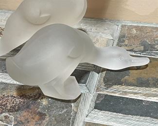 2pc Art Deco Frosted Glass Ducks by Ferjac France	6 inches long	
