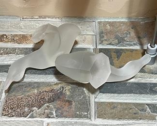 2pc Art Deco Frosted Glass Ducks by Ferjac France	6 inches long	
