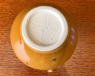 Crystalline Studio Pottery Vase Xavier Gonzalez California Studio Mustard /Silver grey	4.25 inches high.	
