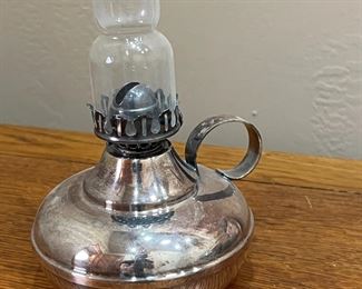 Wallace Oil Lamp Silver Plated #9065 w/ Chimeny	12.75 inches high.	
