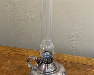 Wallace Oil Lamp Silver Plated #9065 w/ Chimeny	12.75 inches high.	
