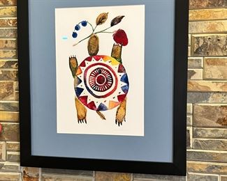 Signed Print Daniel Ramirez Rainbow Turtle Native American Frame: 27 x 23in	
