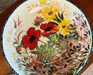 Yellowbird Studio Marianne Vinich Handpainted Bowl 	14.5 inches diameter.	
