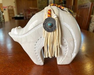 Large Carved Stone Zuni Bear Sculpture Native American 	7.5 x 9.5 x 3.5in	
