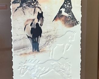 Signed/Numbered King Kuka Native American Flag Embossed Litho Art Framed Painting Print 	Frame: 20.75 x 16.75in	
