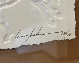 Signed/Numbered King Kuka Native American Flag Embossed Litho Art Framed Painting Print 	Frame: 20.75 x 16.75in	
