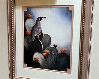 Cynthia Fernell Parsons Art Quail Cactus Art Framed Print 	Frame: 17 x 13.25	
