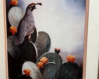 Cynthia Fernell Parsons Art Quail Cactus Art Framed Print 	Frame: 17 x 13.25	

