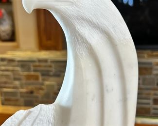 Navajo Tim Washburn Alabaster Sculpture  Two Eagles Carved Native American Soapstone 	14.5 x 14.5 x 3.5.	HxWxD
