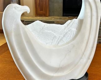 Navajo Tim Washburn Alabaster Sculpture  Two Eagles Carved Native American Soapstone 	14.5 x 14.5 x 3.5.	HxWxD
