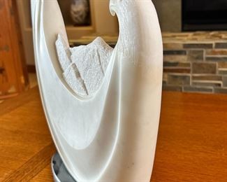 Navajo Tim Washburn Alabaster Sculpture  Two Eagles Carved Native American Soapstone 	14.5 x 14.5 x 3.5.	HxWxD
