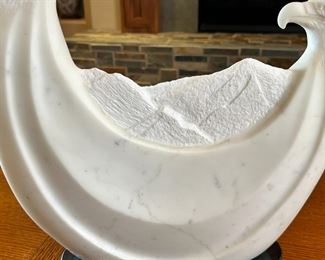 Navajo Tim Washburn Alabaster Sculpture  Two Eagles Carved Native American Soapstone 	14.5 x 14.5 x 3.5.	HxWxD
