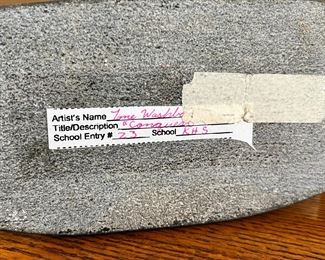 Navajo Tim Washburn Alabaster Sculpture  Two Eagles Carved Native American Soapstone 	14.5 x 14.5 x 3.5.	HxWxD
