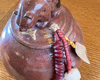 Studio Pottery Ceramic Bear Top Pot	7.25 inches high.	
