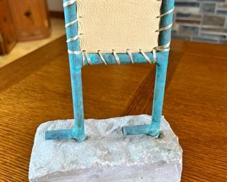 Metal & Hide Kokopelli Sculpture 	23 x 11 x 3in	HxWxD
