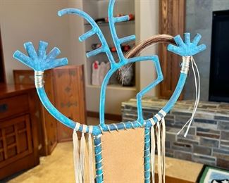 Metal & Hide Kokopelli Sculpture 	23 x 11 x 3in	HxWxD
