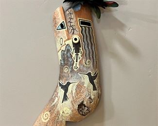 Navajo Peterson Yazzie Hummer's Passage Carved Wood Yei Wall Sculpture Native American  	 14 x 7.5in	

