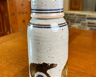 Cherokee Mel Cornshucker Stoneware Bear Bottle Vase Cup Native American 	8.75 inches high.	

