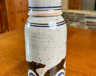 Cherokee Mel Cornshucker Stoneware Bear Bottle Vase Cup Native American 	8.75 inches high.	

