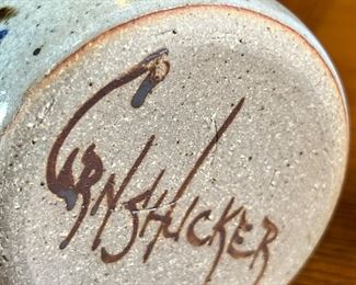 Cherokee Mel Cornshucker Stoneware Bear Bottle Vase Cup Native American 	8.75 inches high.	
